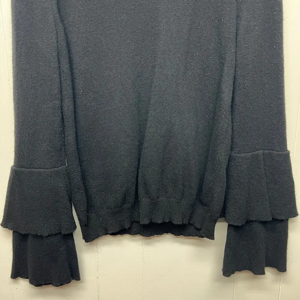 J. Crew Mercantile Wool Blend Ruffle Cuffs Womens Knit Black Sweater Sz Medium
